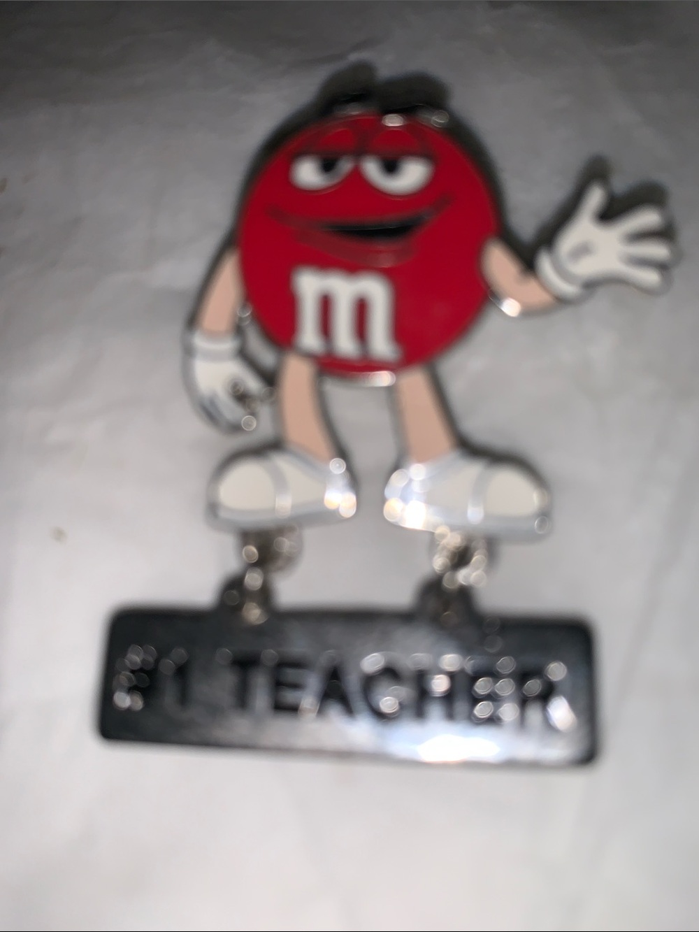 M&M'S Red Character Keychain Charm with Silver 'Teacher' Tag